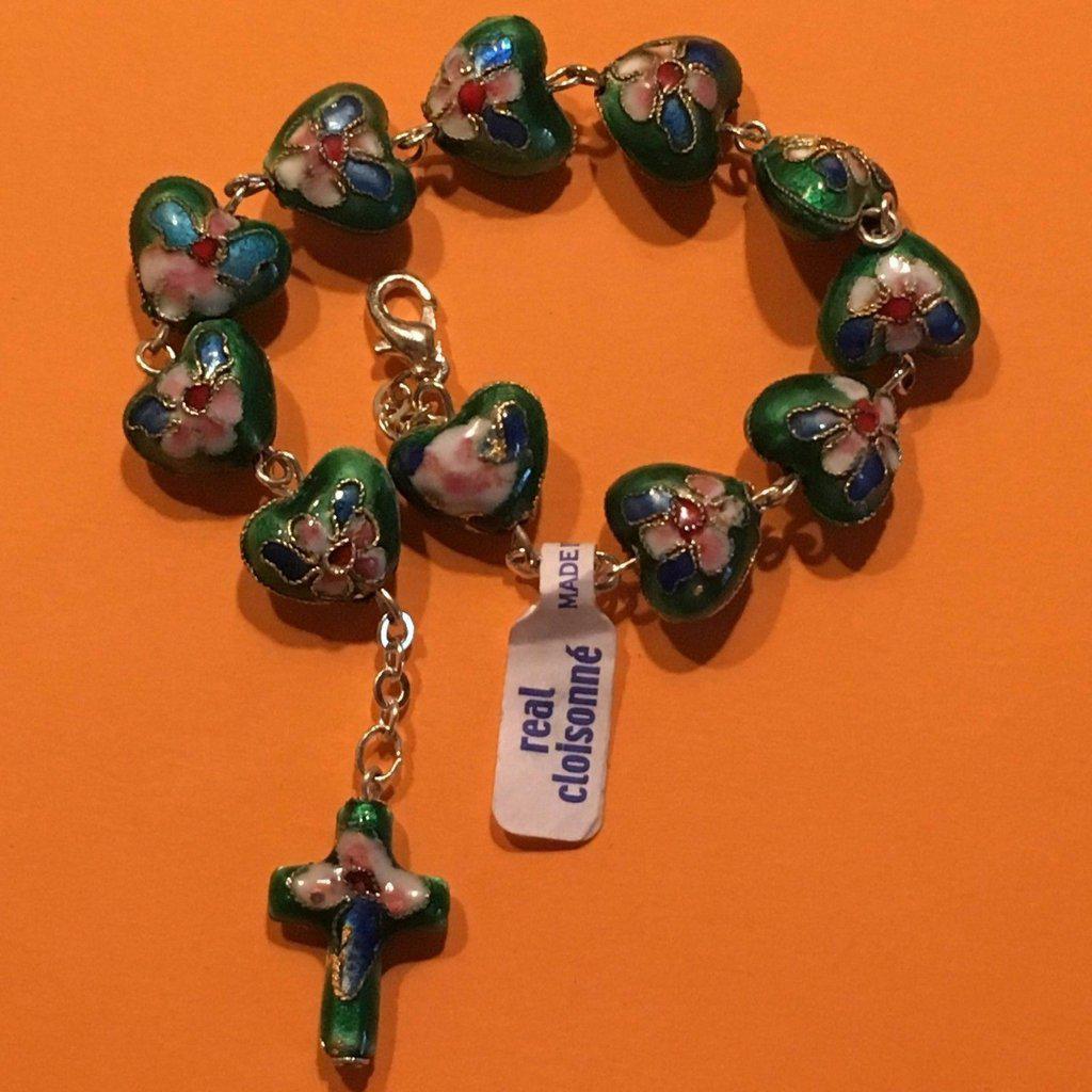 GREEN bracelet Cloisonne Rosary  - Blessed by Pope  w/ COA - Catholically