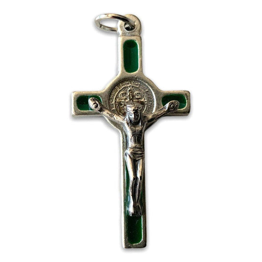 Green Cross St. Benedict - Tiny Pendant - Rosary Parts - Crucifix-Catholically