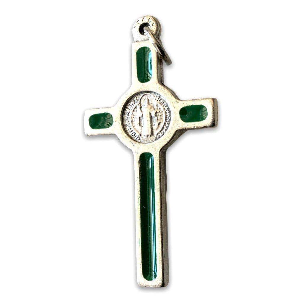 Green Cross St. Benedict - Tiny Pendant - Rosary Parts - Crucifix-Catholically
