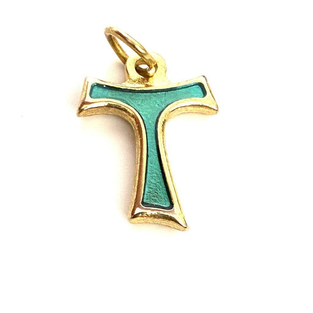 Green Tau Cross Blessed By Pope Francis Small Pax Et Bonum Franciscan Crucifix-Catholically