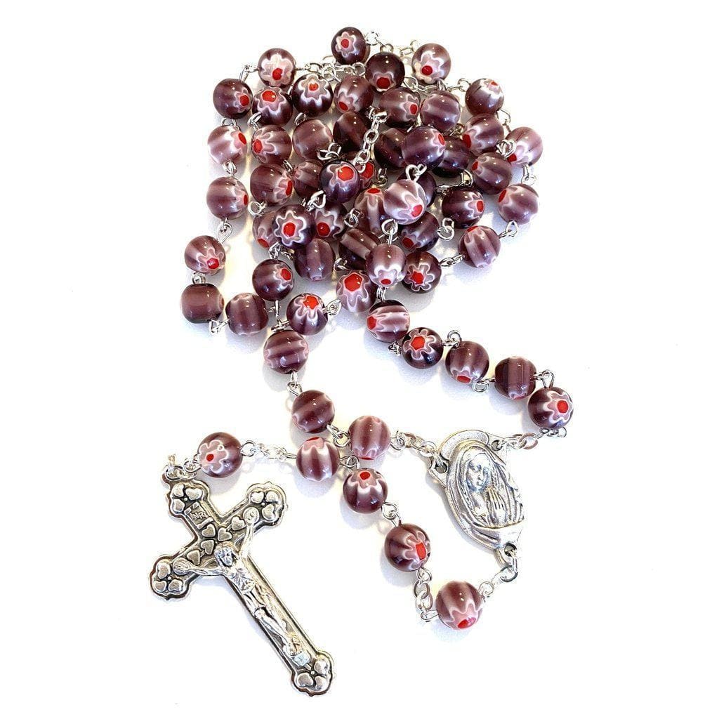 Holy Communion Colorful Pink /Purple Italian Rosary - Blessed By Pope-Catholically
