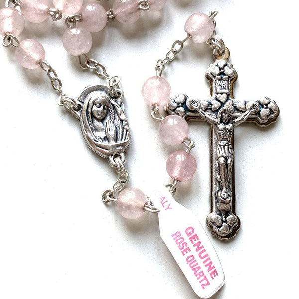 St. Therese Single-Decade Rosary | Rose Quartz | Pure Bronze | fashion Catholic Gift | Religious Gift | Baptism, First Communion, Confirmation