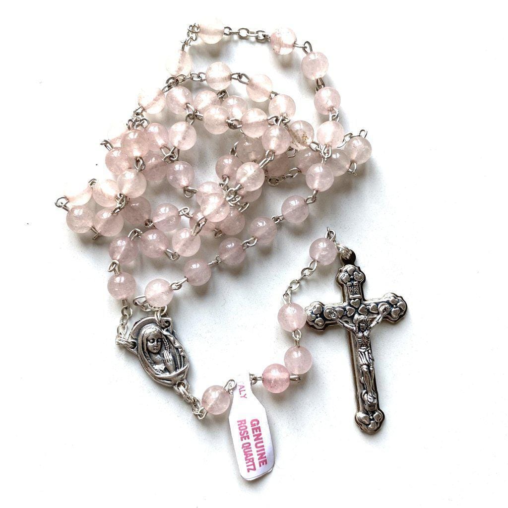 Holy Communion Pink Quartz Rosary -Confirmation -Baptism -Wedding-Catholically