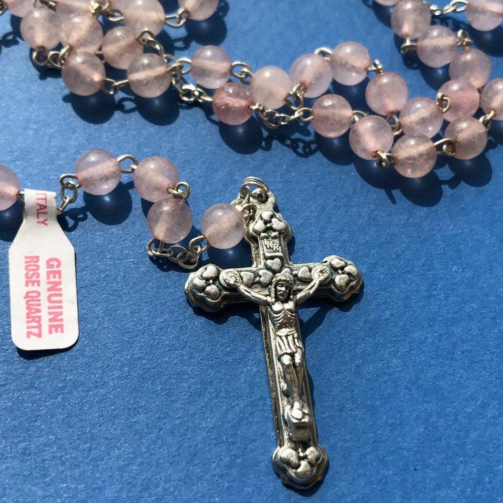 Holy Communion PINK QUARTZ ROSARY - Confirmation - Baptism - Blessed by Pope - Catholically