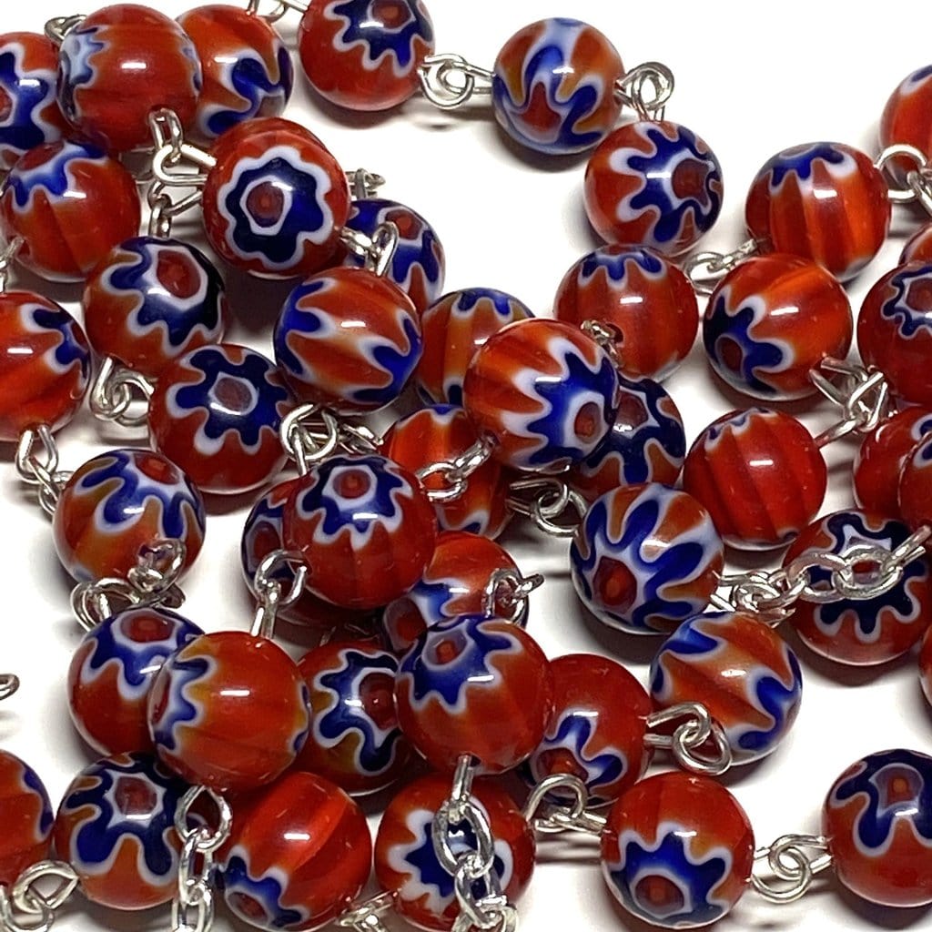 Holy Communion Colorful Red & Blue Italian Rosary - Blessed by Pope-Catholically