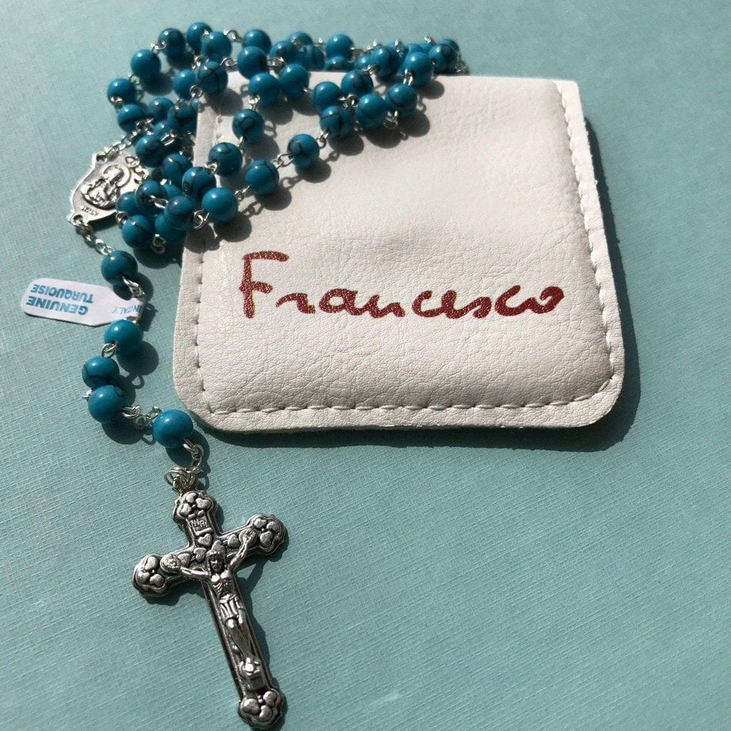 Holy Communion TURQUOISE ROSARY - Confirmation - Vrgin Mary Blessed by Pope - Catholically
