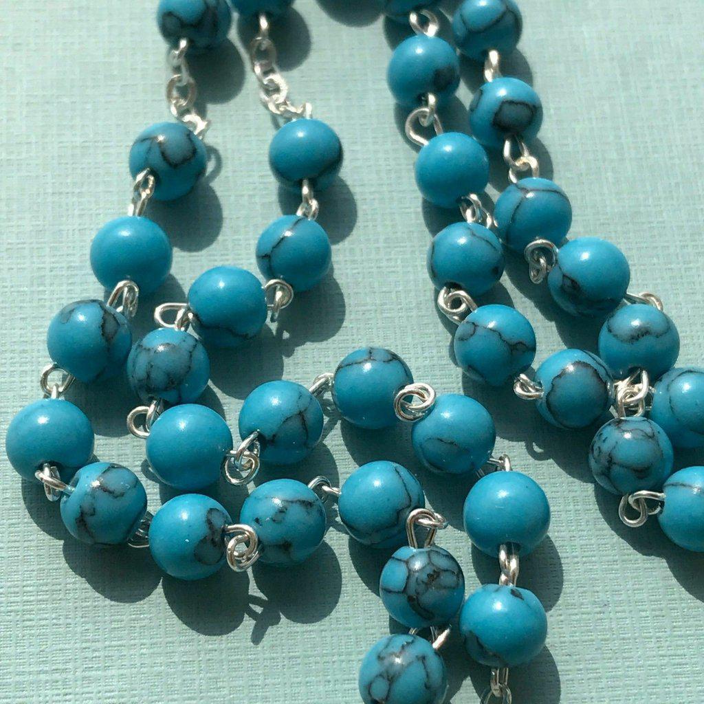 Holy Communion TURQUOISE ROSARY - Confirmation - Vrgin Mary Blessed by Pope - Catholically