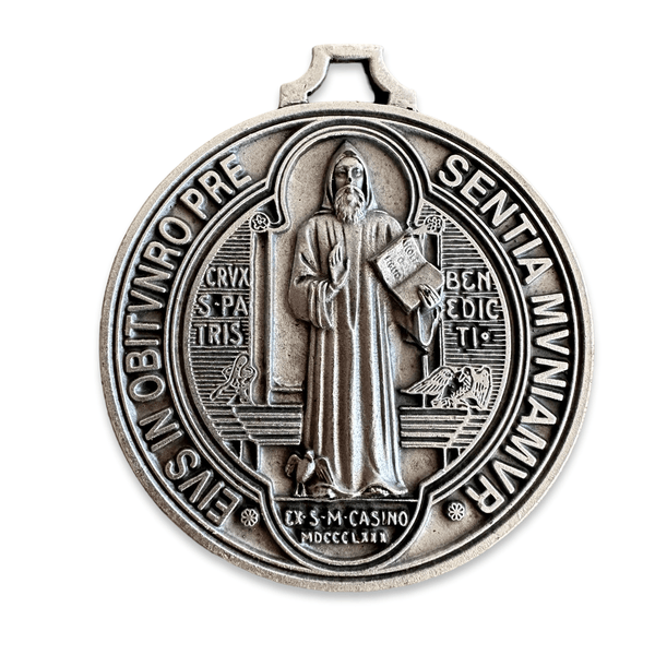 Huge Brass St BENEDICT Medal Protection Exorcisms Saint Medal 5” Wall Medal
