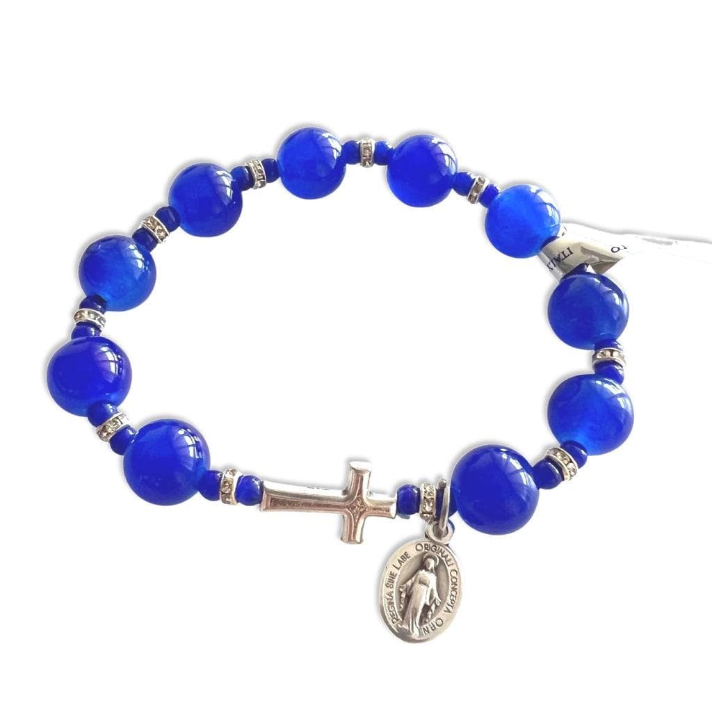 Catholically Bracelet Italian Blue Glass Bracelet - Elastic Bangle - Blessed By Pope