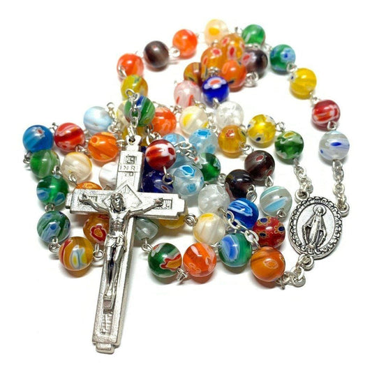 Italian glass Murrina style Rosary blessed by Pope Communion / Confirmation - Catholically