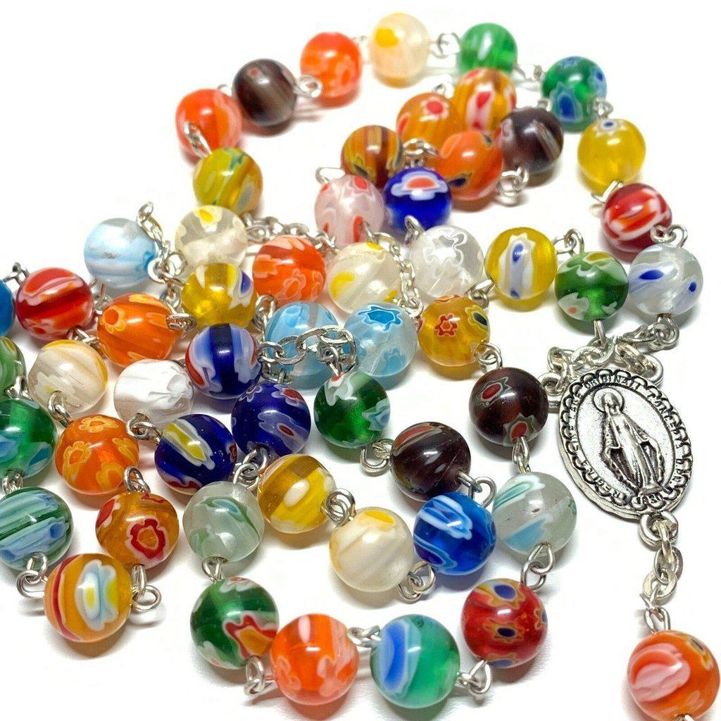 Italian glass Murrina style Rosary blessed by Pope Communion / Confirmation - Catholically