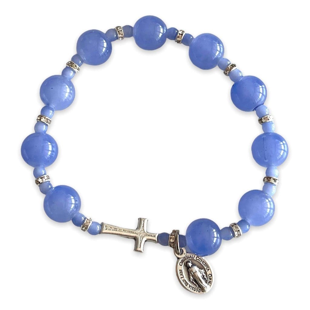 Italian Blue Glass Bracelet - Elastic Bangle - Blessed By Pope-Catholically