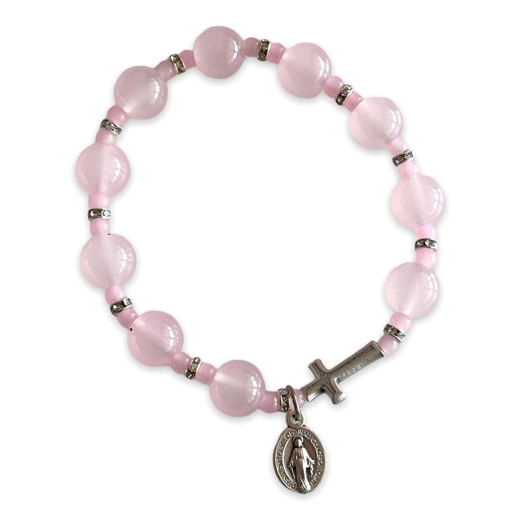 Italian Pink Glass Bracelet - Elastic Bangle - Blessed By Pope-Catholically