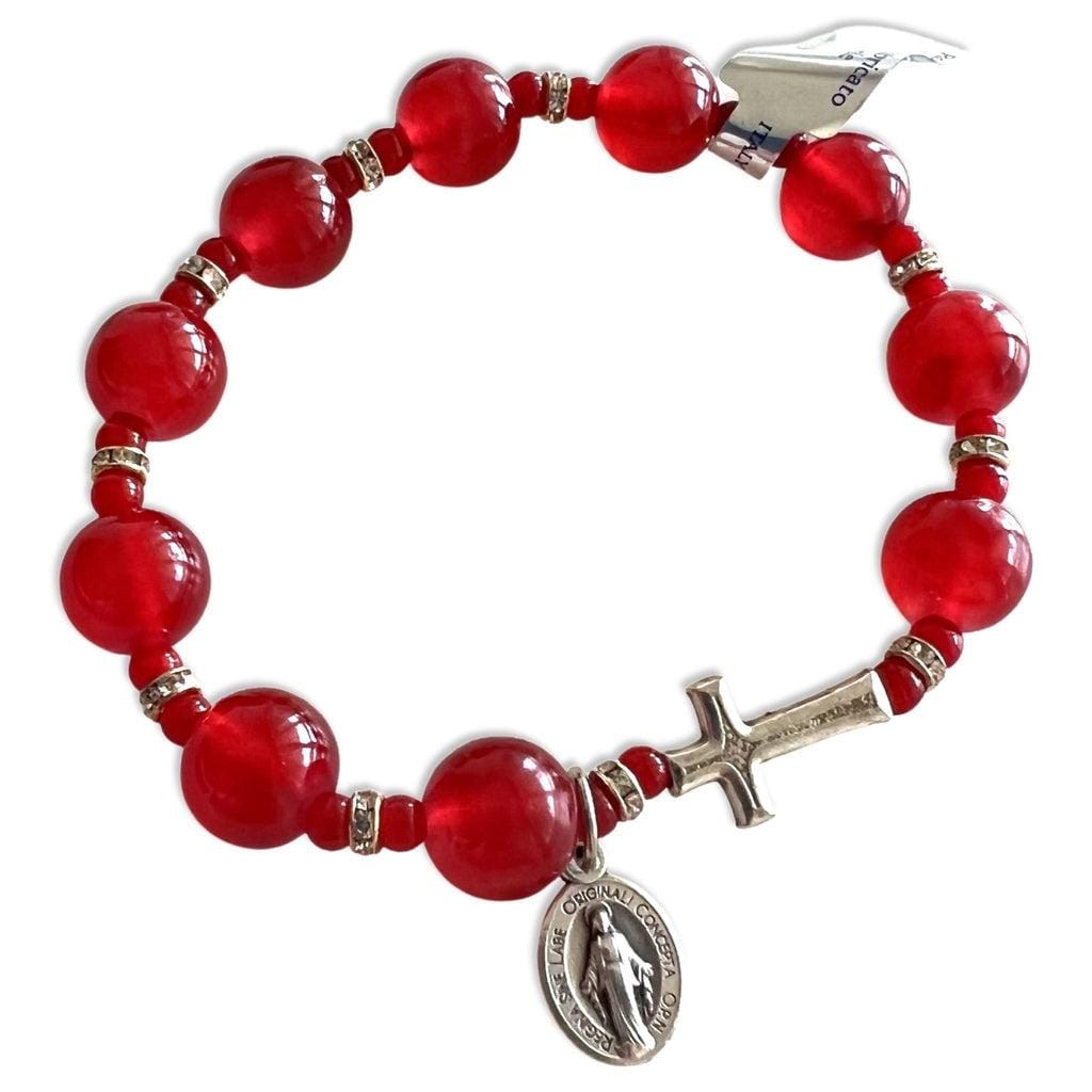 Catholically Bracelet Italian Red Glass Bracelet - Elastic Bangle - Blessed By Pope
