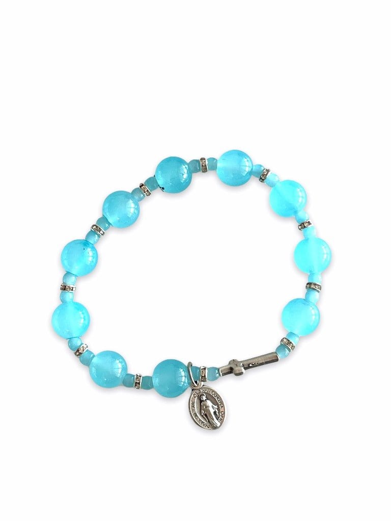 Italian Turquoise Glass Bracelet - Elastic Bangle - Blessed By Pope-Catholically