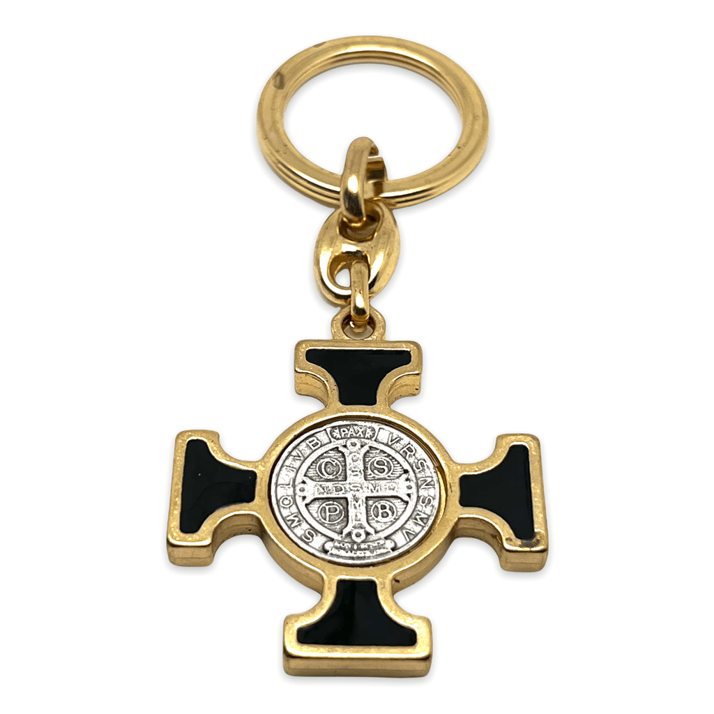 Catholically Keyring Keychain - Saint Benedict Keyring - Black Medallion - Exorcism
