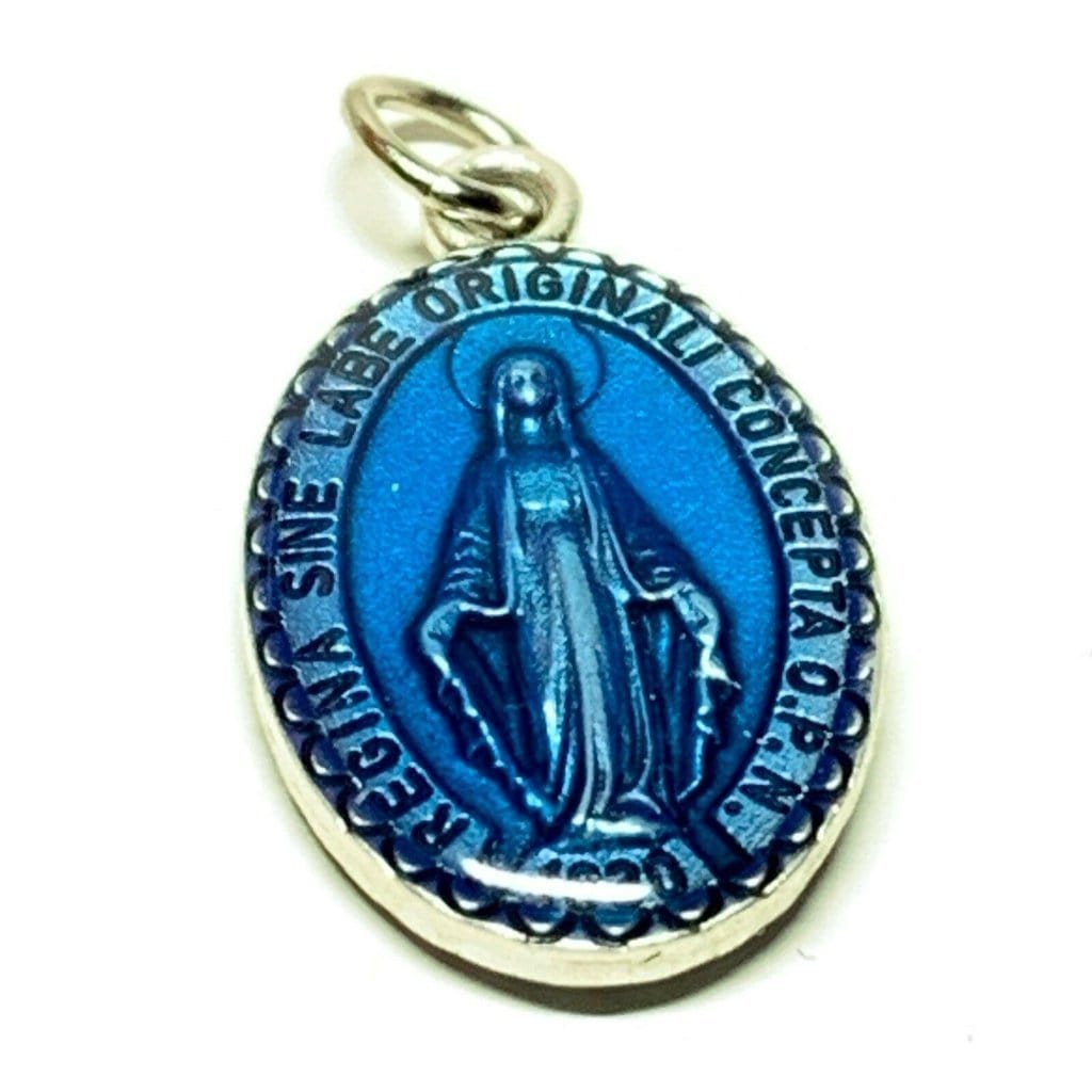 Miraculous Medal - Blue Enamel Pendant - Virgin Mary - Catholic