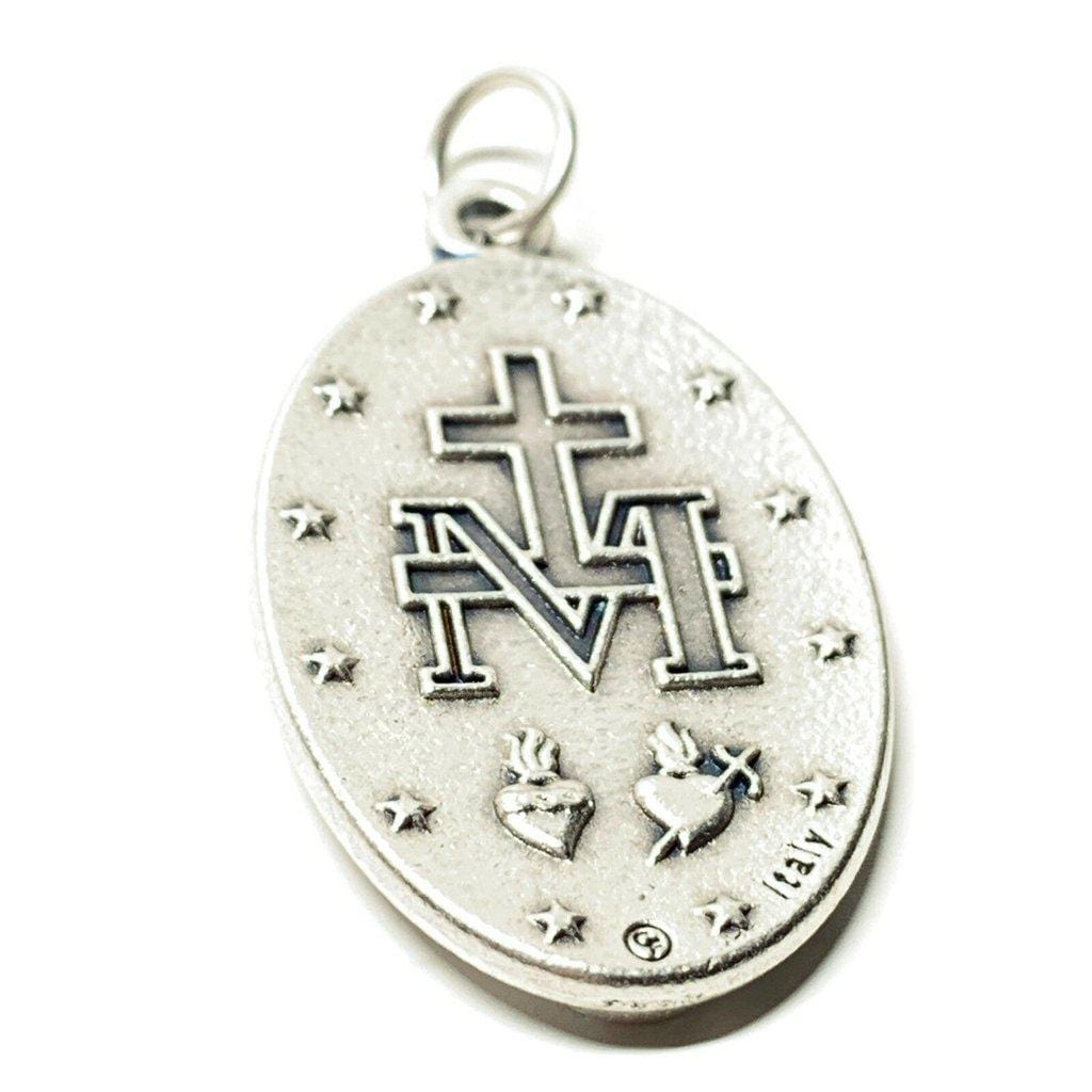 Miraculous Medal Blue Enamel & Silvered Metal Blessed By Pope Charm Pendant-Catholically
