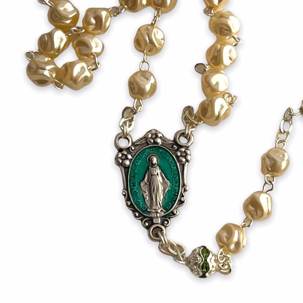 Miraculous Medal - Mop Rosary - Green - Blessed By Pope Francis-Catholically