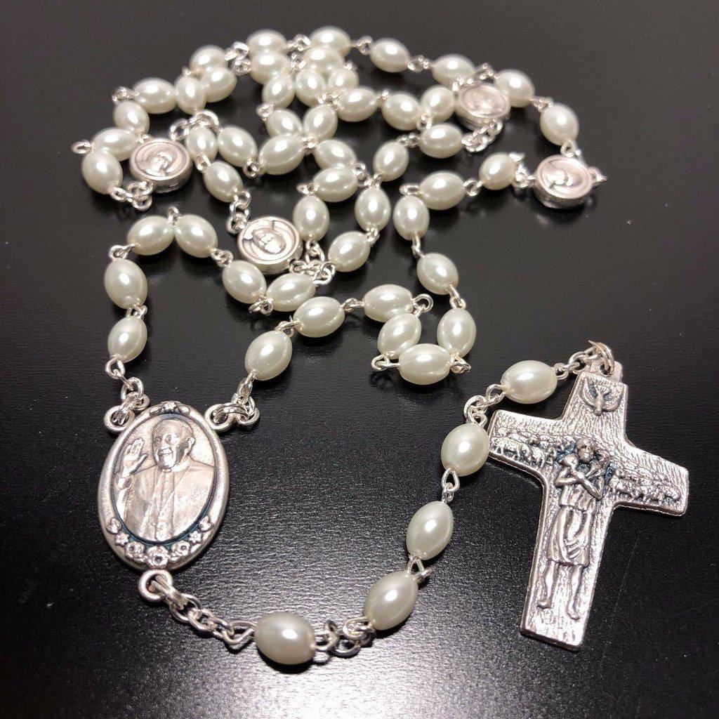 Mother of pearl Rosary - Pope Francis - Good Pastor Cross - Blessed By Pope-Catholically