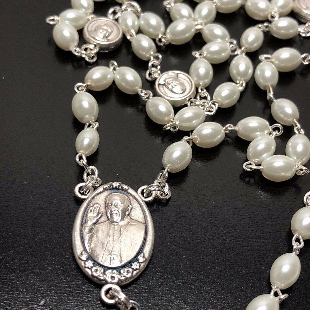 Mother of pearl Rosary - Pope Francis - Good Pastor Cross - Blessed By Pope-Catholically