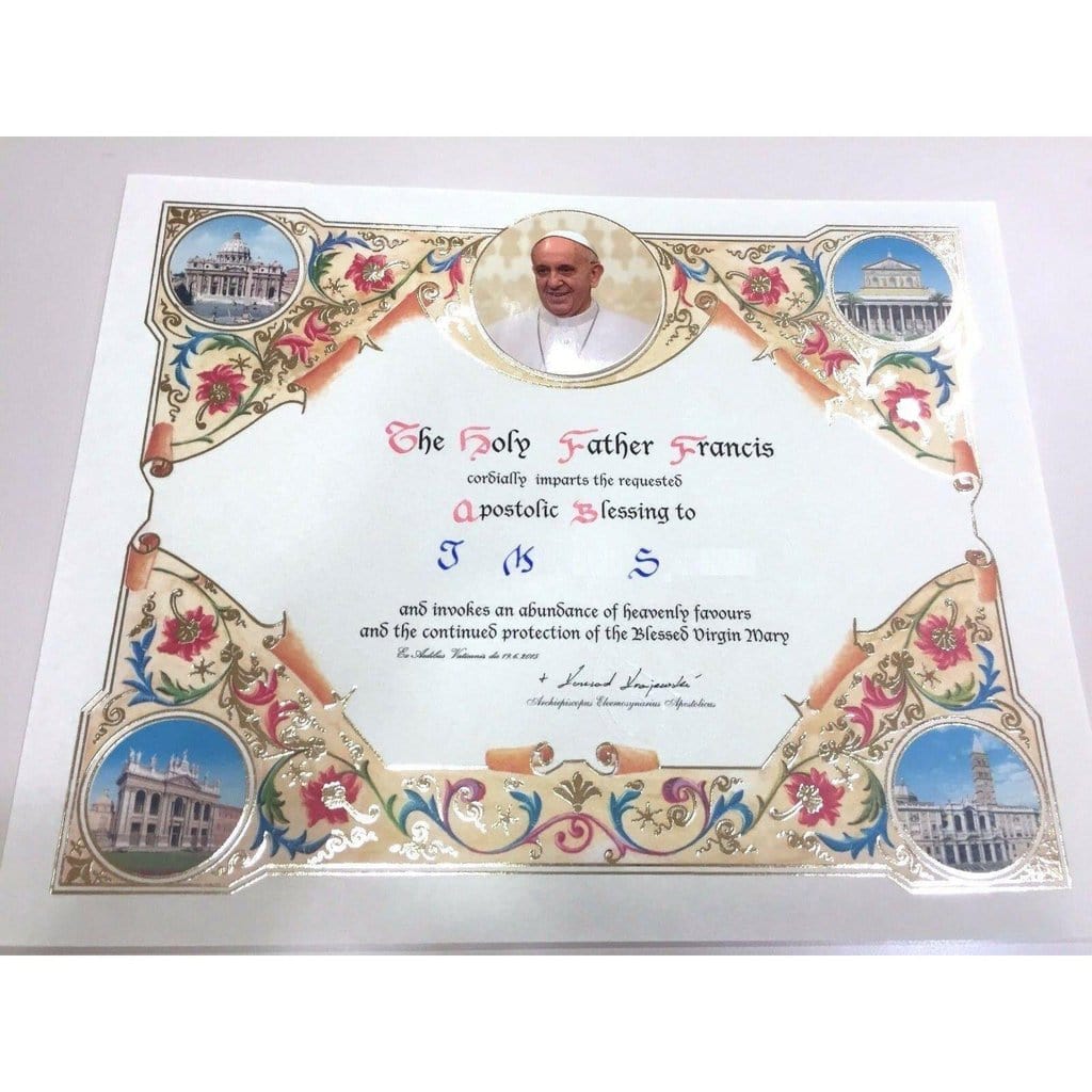 New! Customized Handmade Pope Francis Papal Apostolic Blessing - Wedding-Catholically