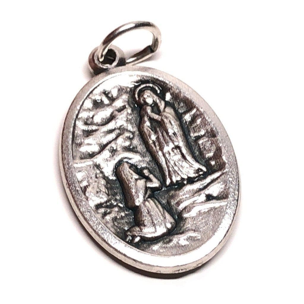 Religious antique French catholic copper embroidered medal shrine pendant medallion Holy Virgin Mary with Saint Bernadette. ( 41 2024 a )