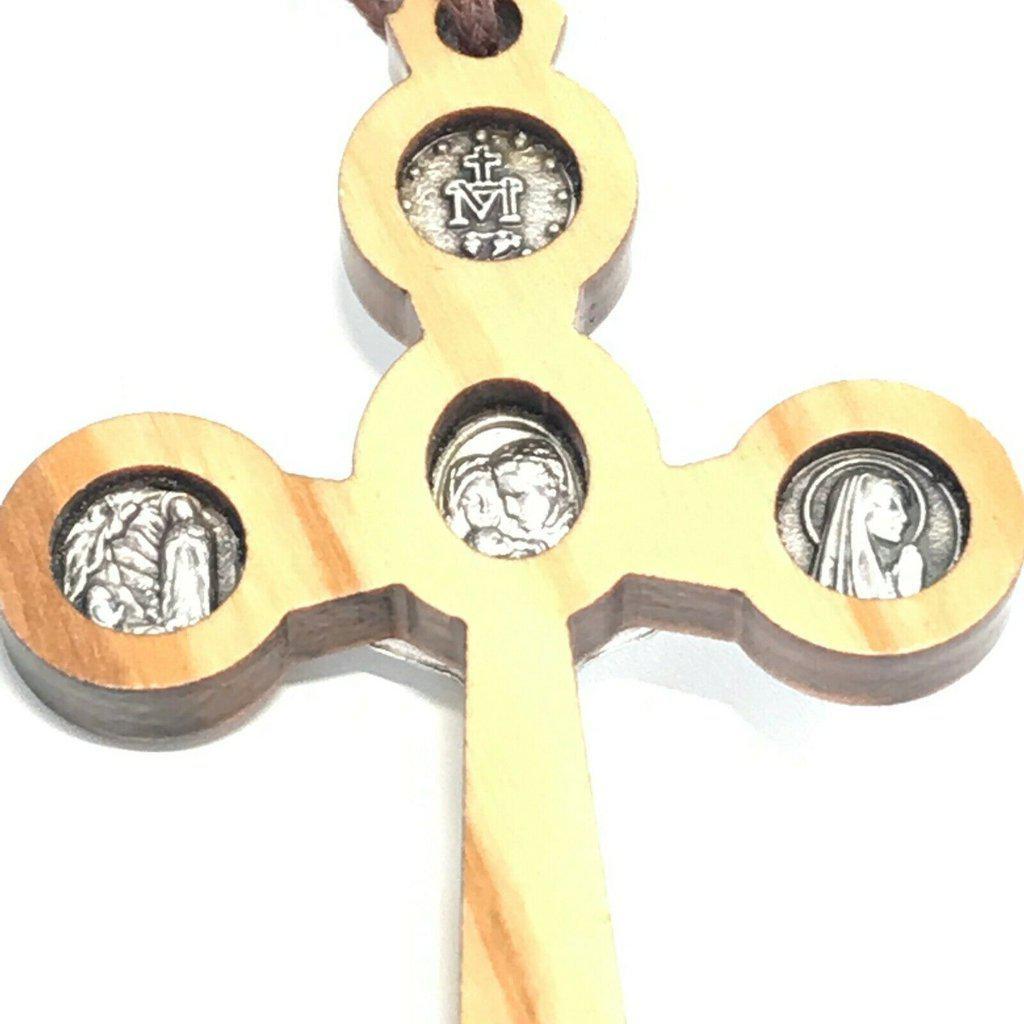 Our Lady Virgin Mary Pectoral Catholic wooden Cross Crucifix Blessed by Pope - Catholically