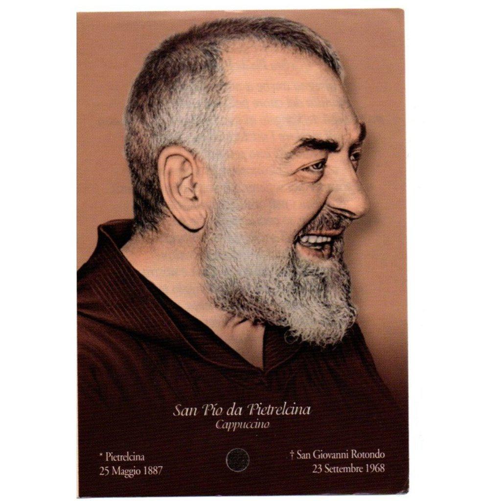 St. Padre Pio Vintage Holy Card With 2nd Class Free Relic-Catholically