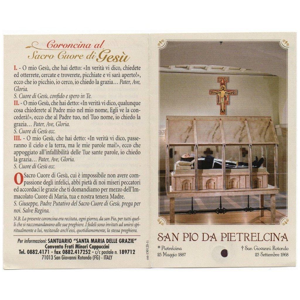 St. Padre Pio Laminated Holy Card With 2nd Class Relic St. Father Pio-Catholically