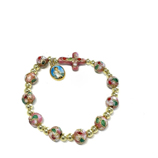 Pink - Child - Communion Elastic Stretch Bracelet Cloisonne - Blessed By Pope-Catholically