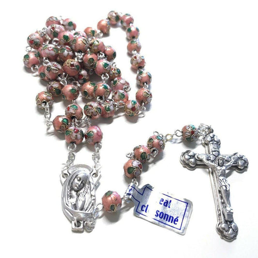 PINK Cloisonne Rosary  - Blessed by Pope Francis - w/ COA - Catholically