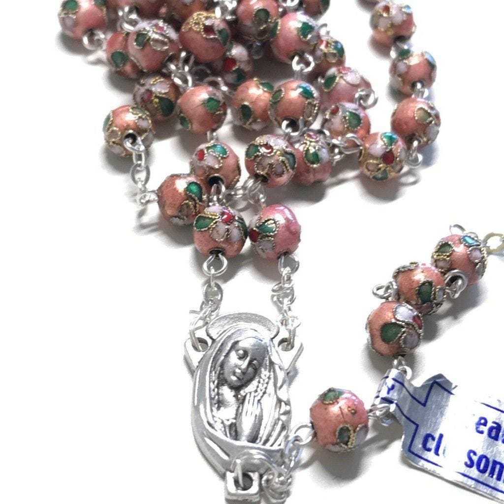 PINK Cloisonne Rosary  - Blessed by Pope Francis - w/ COA - Catholically