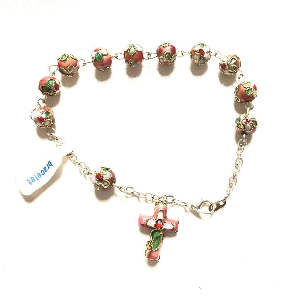 Pink Cloisonne Rosary Bracelet Blessed By Pope On Request-Catholically