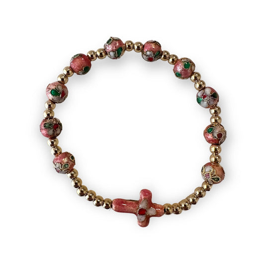 Catholically Bracelet Pink Elastic Stretch Bracelet Cloisonne - Blessed By Pope