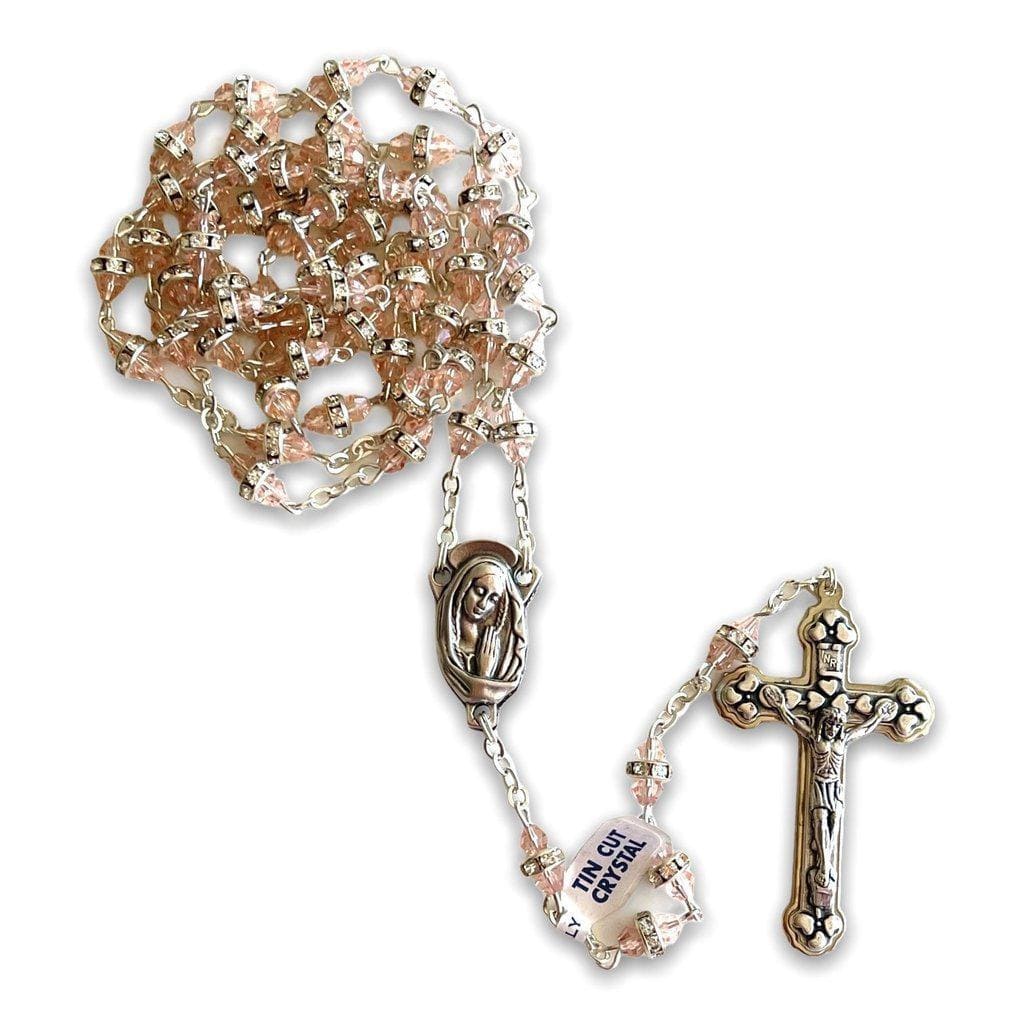 Pink Sparkling Crystal Rosary -Rhinestone -Blessed By Pope-Catholically