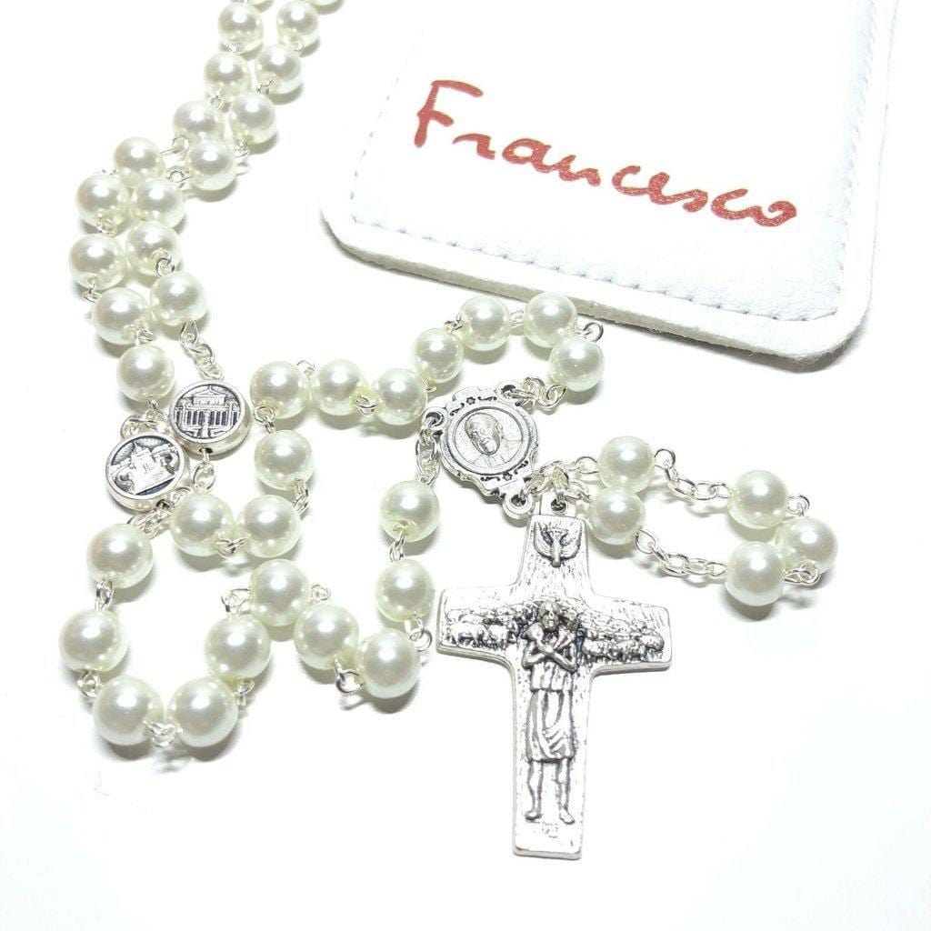 Pope Francis four Basilicas - Mother of Pearl MOP Rosary Blessed by Pope - Catholically
