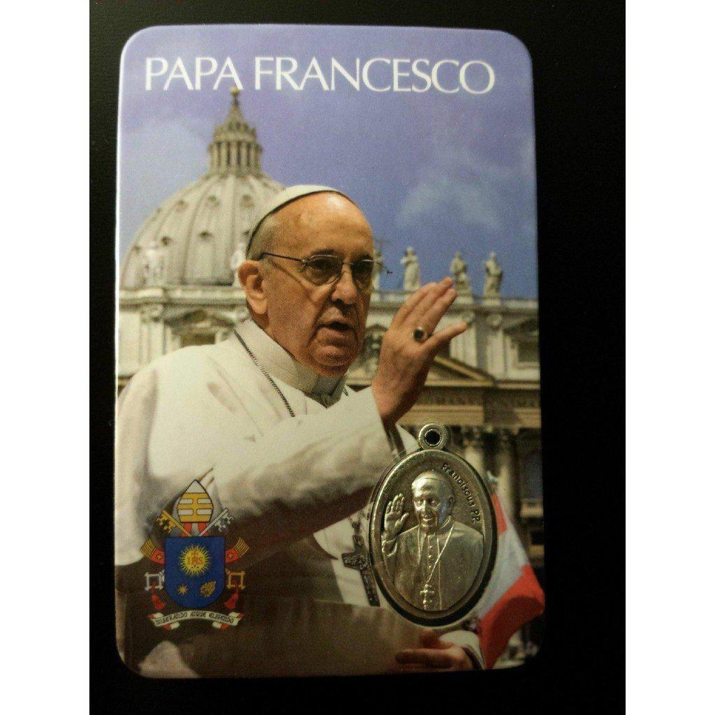 Pope Francis - Official Photo W/ Coat Of Arms & Medal Holy Card-Catholically