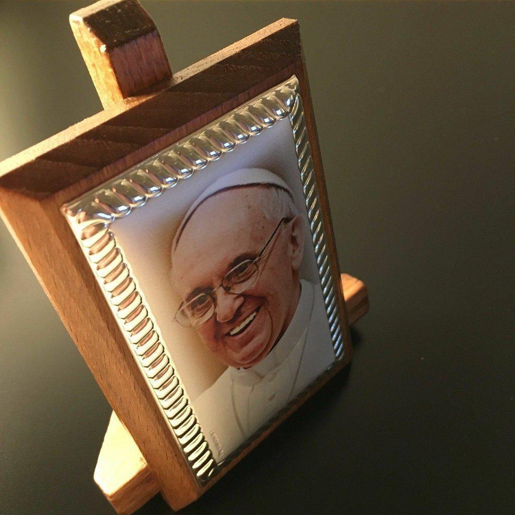 Pope Francis Plate - desk plaque - Blessed by Pope - Silver 925 table picture - Catholically
