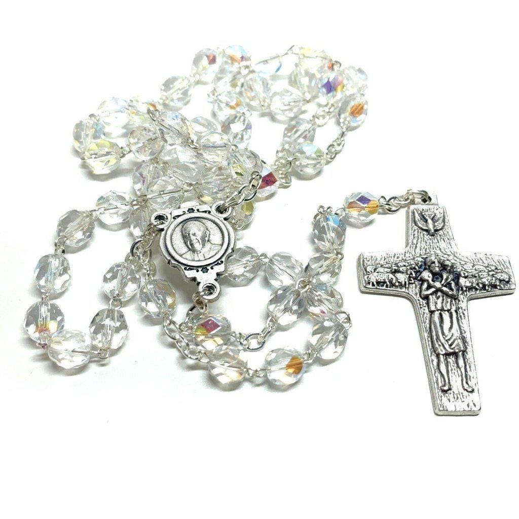 Pope Francis Praying beads Catholic crystal glass AOB Rosary Blessed by Pope - Catholically