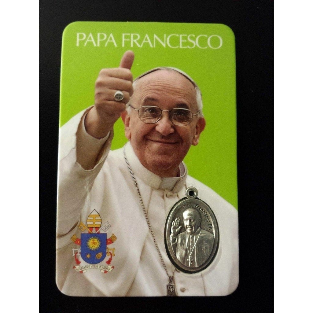 Pope Francis - TWO Holy Cards w/ coat of arms & Medal - Wallet Pocketcard - Catholically