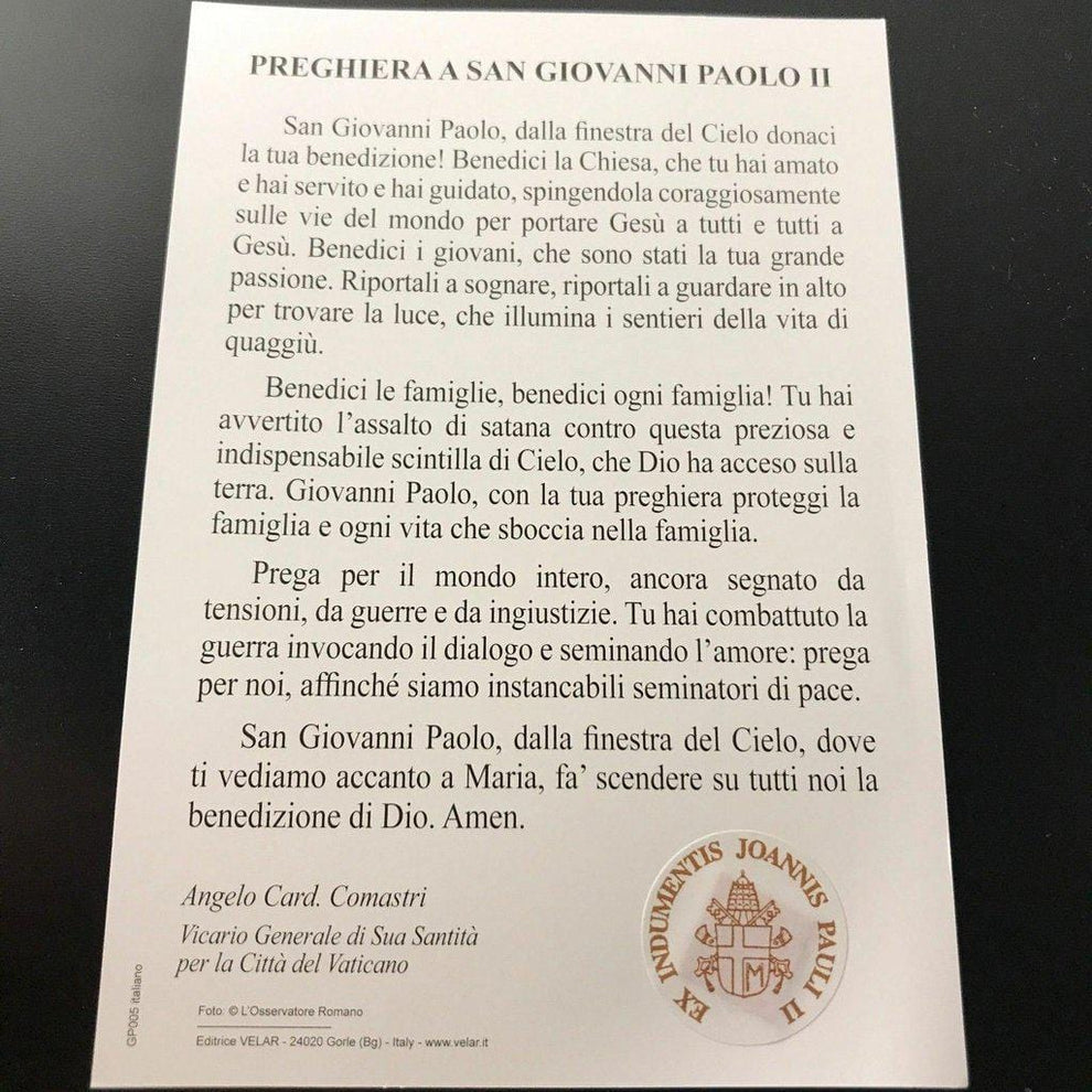 Pope St. John Paul II Holy Card w/ Second Class Relic - Nun Estate ...