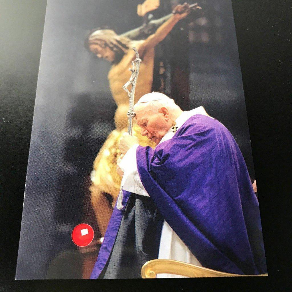 Pope St. John Paul II Holy Card w/ second class Relic - nun estate - Catholically