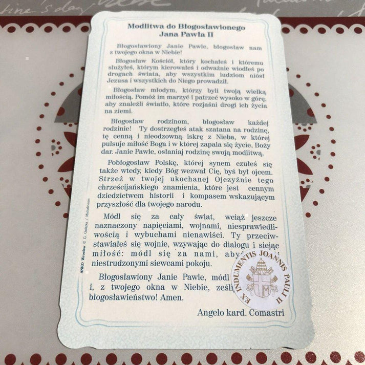 St. John Paul II Holy Card w/ 2nd Class Relic - Nun Estate – Catholically