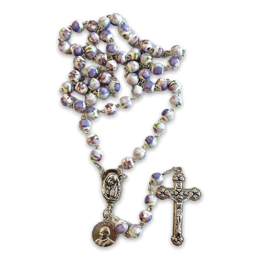 Purple St. JPII Ceramic Rosary - Catholic Prayer Beads - Blessed Pope Francis-Catholically