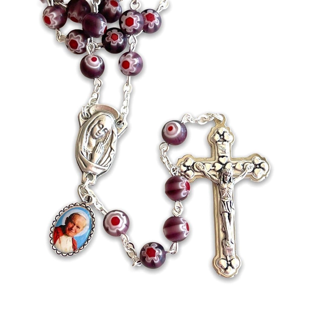 Purple Venetian Glass Murrina - St. John Paul II Relic Rosary-Catholically