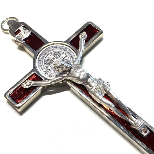 Red 4.5" Saint St. Benedict Wall Crucifix - Exorcism Cross - Blessed By Pope-Catholically