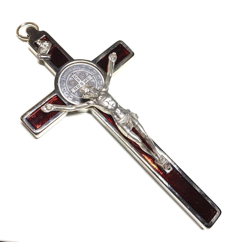 Red 4.5" Saint St. Benedict Wall Crucifix - Exorcism Cross - Blessed By Pope-Catholically