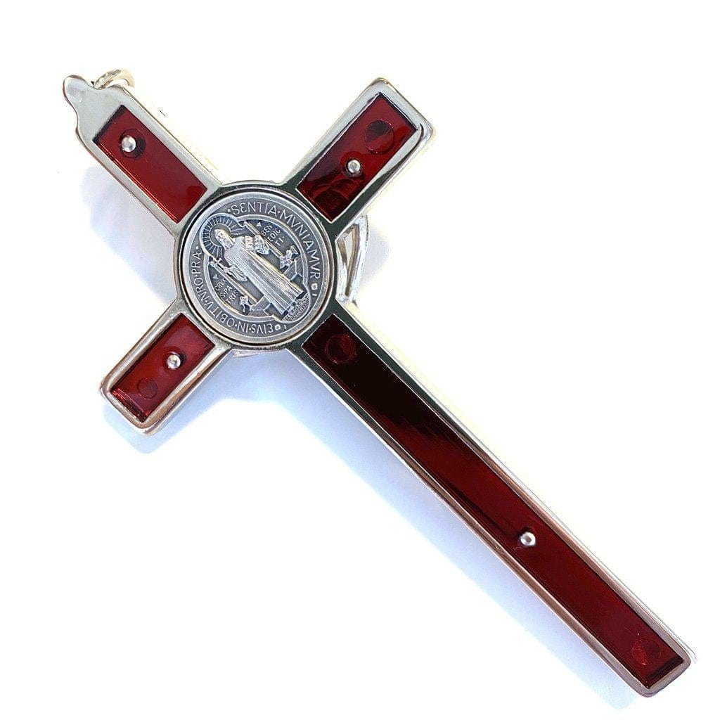 Red 4.5" Saint St. Benedict Wall Crucifix - Exorcism Cross - Blessed By Pope-Catholically