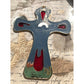 Red -5 Wall crucifix - Blessed by Pope Francis - BRASS & ENAMEL CROSS - Catholically